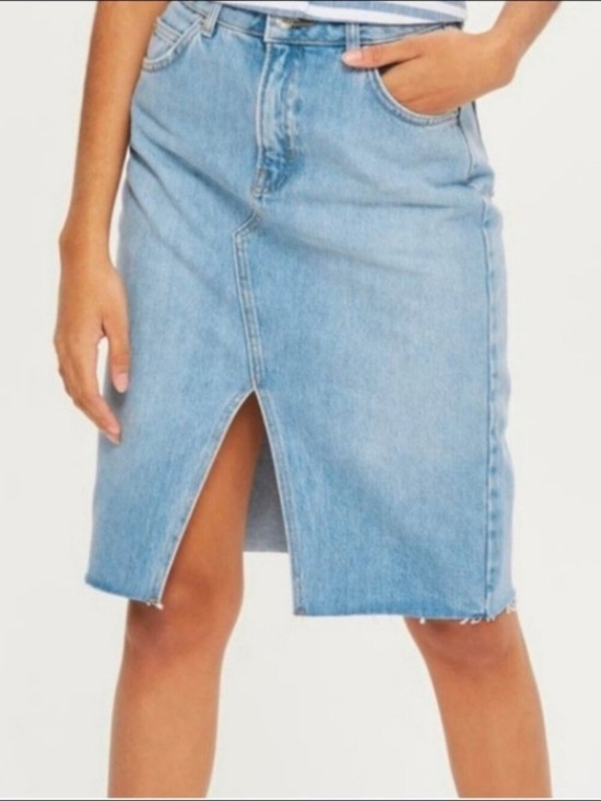 Topshop Dresses & Skirts - Topshop Moto High Waist Front Slit Light Blue‎ Jean Skirt Size 6